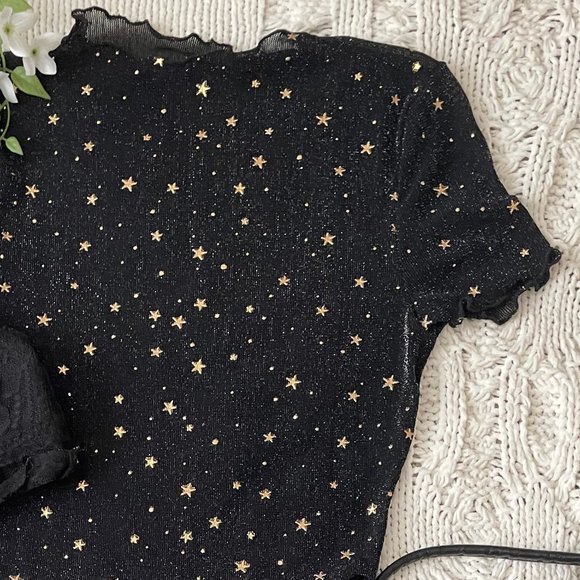 SHEIN BAE Lettuce Trim Galaxy Sheer Mesh Crop Top Without Bra - Picture 2 of 6